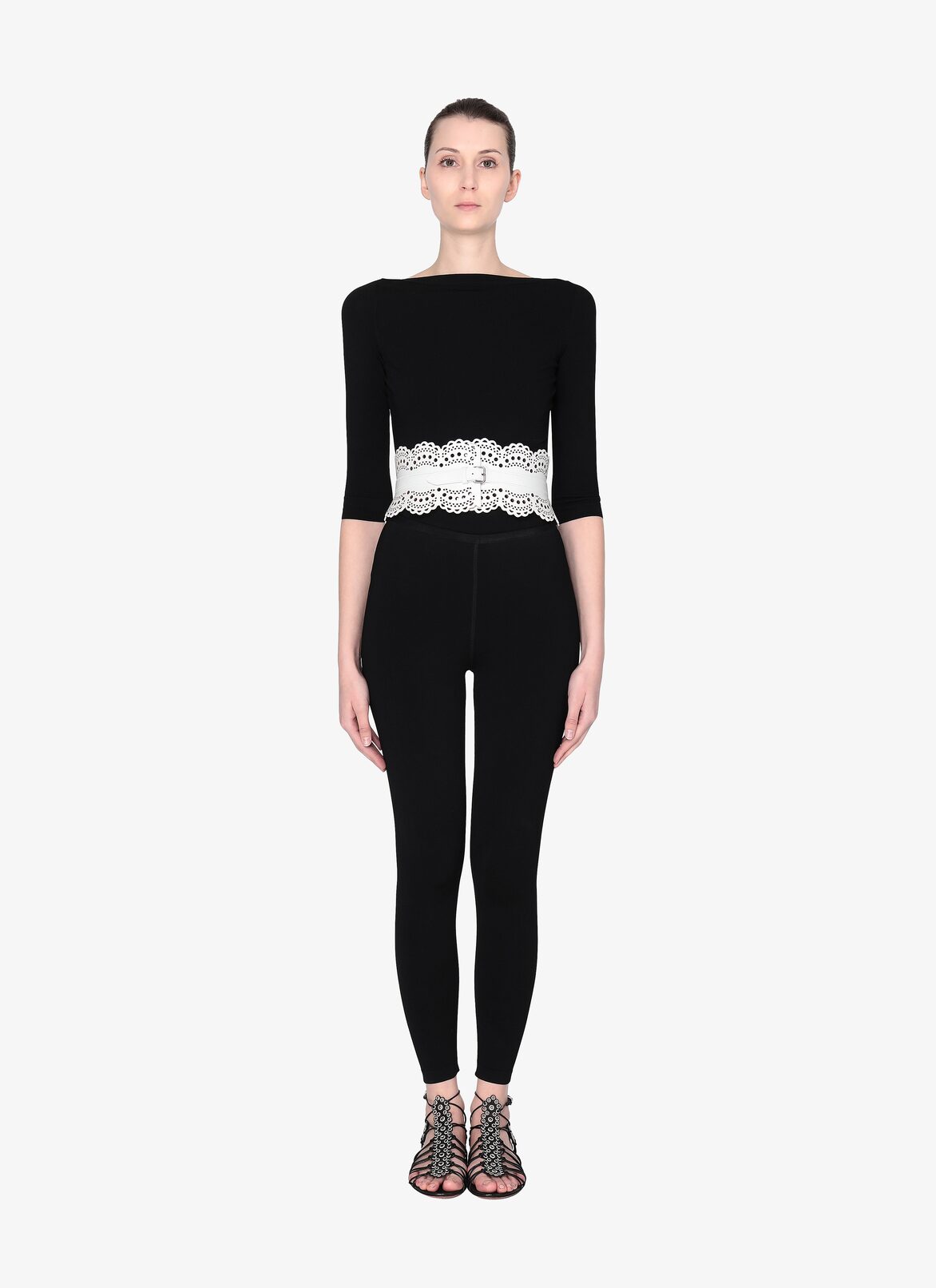 CORSET CUIR LUX NEW VIENNE FLEUR OPTICAL WHITE ALAÏA WHITE  CORSET CUIR LUX NEW VIENNE FLEUR OPTICAL WHITE